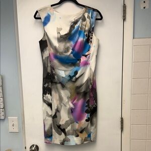 Ann Taylor Multicolor Watercolor Sheath Dress — Blue, Purple, Gray